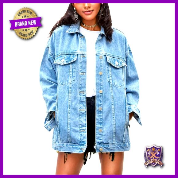 Oversized Denim Jacket Biker Style Mid Long Boyfriend Fit Casual Chic